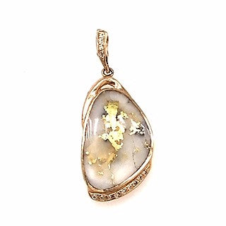 Diamond & Natural Gold Quartz Ladies Pendant 14K Yellow Gold