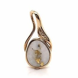 Diamond & Natural Gold Quartz Ladies Pendant 14K Yellow Gold
