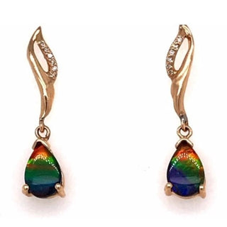 Diamond & Ammolite Ladies Earrings 14K Yellow Gold