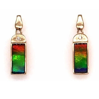 Diamond & Ammolite Ladies Earrings 14K Yellow Gold