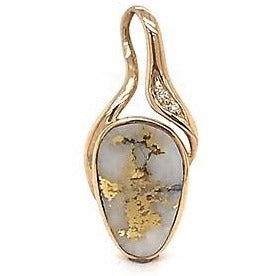 Diamond & Natural Gold Quartz Ladies Pendant 14K Yellow Gold