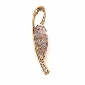 Diamond & Natural Gold Quartz Ladies Pendant 14K Yellow Gold