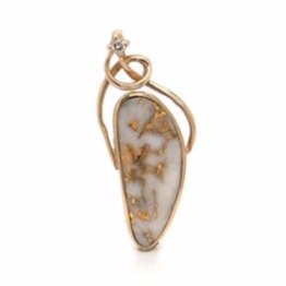 Diamond & Natural Gold Quartz Ladies Pendant 14K Yellow Gold