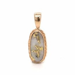 Natural Gold Quartz & Ammolite Ladies Pendant 14K Yellow Gold