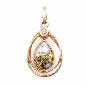 Diamond, Natural Gold Quartz & Ammolite Ladies Pendant 14K Yellow Gold