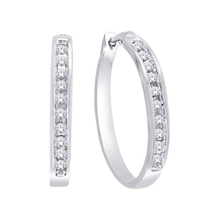 10K White Gold 1/5 Ct.Wt. Diamond Hoop Earrings