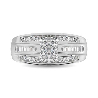 Sterling Silver 1/2 Ctw Diamond Square Frame Enagement Ring