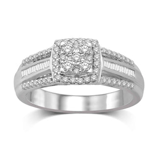 Sterling Silver 1/2 Ctw Diamond Cushion Frame Engagement Ring