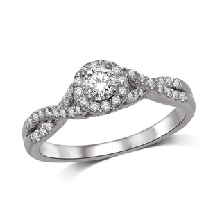 14K White Gold 1/2 Ct.Tw.Diamond Halo Engagement Ring