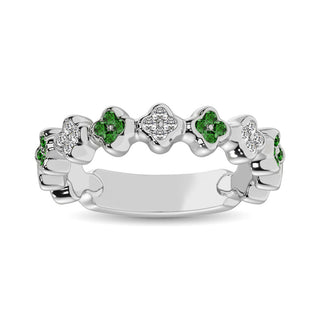 14K White Gold 1/3 Ctw  Alternate Tsavorite & Diamond Stackable Ring