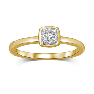 14K Yellow Gold 1/10 Ctw Diamond Square Flower Ring