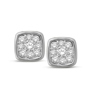 14K White Gold 1/5 Ctw Diamond Square Flower Earrings