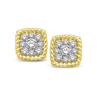 14K Yellow Gold 1/5 Ctw Diamond Square Flower Stud Earrings