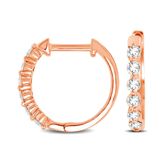 14K Rose Gold 1/4 Ctw Diamond Hoop Earrings