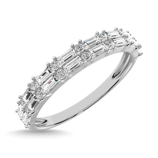 Diamond 1/3 Ct.Tw. Round and Baguette Cut Fashion Band in 10K White Gold