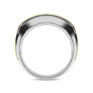 10K White Gold with Accent of 10K Yellow Gold 1/4 Ct.Tw. Diamond 7 Stone Mens Band