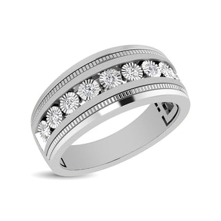 10K White Gold 1/2 Ct.Tw. Diamond 9 Stone Illusion Mens Band