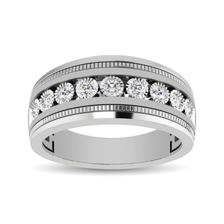 10K White Gold 1/2 Ct.Tw. Diamond 9 Stone Illusion Mens Band