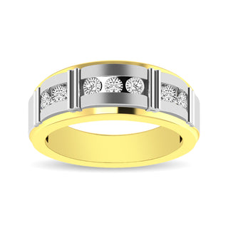 10K Two Tone 1/10 Ct.Tw. Diamond 7 stone Mens Band