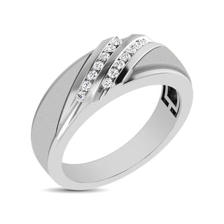 Diamond Accent 1/5 Ctw Men's  Slant Wedding Band in 10K White Gold