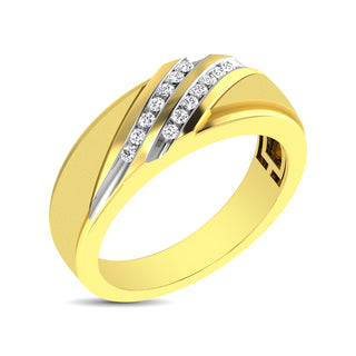 Diamond Accent 1/5 Ctw Men's  Slant Wedding Band in 10K Yellow Gold