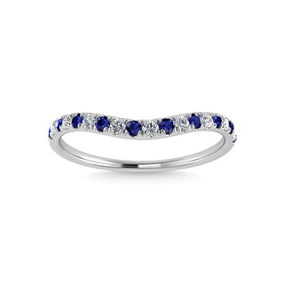14K White Gold Blue Sapphire And Diamond 1/5 Ct.Tw. Curve Band