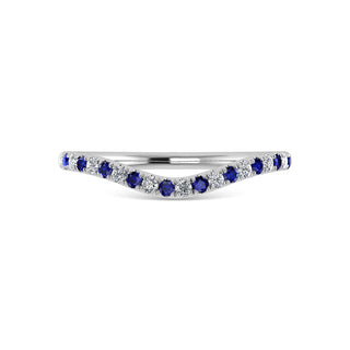 14K White Gold Blue Sapphire And Diamond 1/5 Ct.Tw. Curve Band