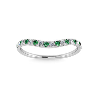 14K White Gold Emerald And Diamond 1/5 Ct.Tw. Curve Band