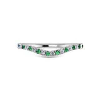 14K White Gold Emerald And Diamond 1/5 Ct.Tw. Curve Band