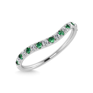 14K White Gold Emerald And Diamond 1/5 Ct.Tw. Curve Band