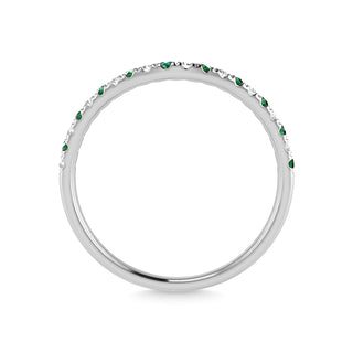 14K White Gold Emerald And Diamond 1/5 Ct.Tw. Curve Band