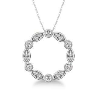 10K White Gold 1/4 Ct.Tw. Diamond Round & Marquise Frame Pendant