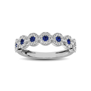 14K White Gold 5/8 Ct.Tw. Diamond & Blue Sapphire Stackable Band