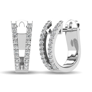 14K White Gold 1/4 Ct.Tw. Diamond  Huggies Earrings