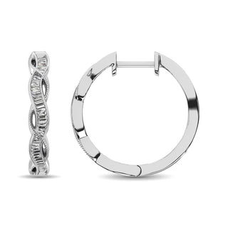 10K White Gold Baguette Diamond 1/5 Ct.Tw. Hoop Earrings