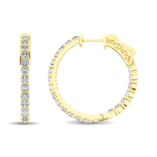 14K Yellow Gold Diamond 1 Ct.Tw. In and Out Hoop Earrings
