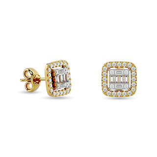 Diamond 1/3 Ct.Tw. Round and Baguette Fashion Earrings in 14K Yellow Gold