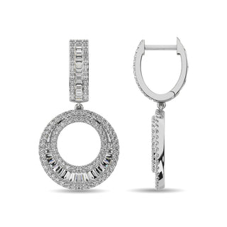 Diamond 1 Ct.Tw. Round and Baguette Hoop Earrings in 14K White Gold