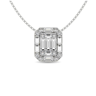 Diamond 1/4 Ct.Tw. Round and Baguette Fashion Pendant in 14K White Gold