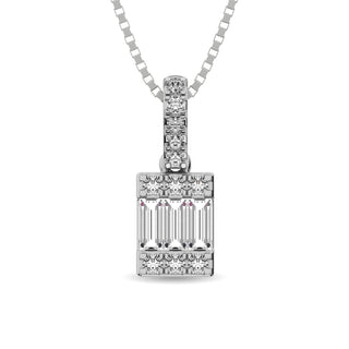 Diamond 1/6 Ct.Tw. Round and Baguette Fashion Pendant in 14K White Gold