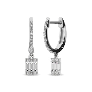 Diamond 1/3 ct tw Round and Baguette Hoop Earrings  in 14K White Gold