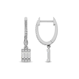 Diamond 1/3 ct tw Round and Baguette Hoop Earrings  in 14K White Gold