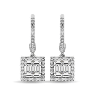 Diamond 1/2 Ct.Tw. Round and Baguette Fashion Earrings in 14K White Gold