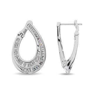 Diamond 1 Ct.Tw. Round and Baguette Hoop Earrings in 14K White Gold