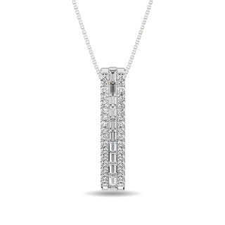 Diamond 1/4 Ct.Tw. Round and Baguette Fashion Pendant in 10K White Gold
