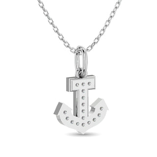 Diamond Anchor Pendant 1/10 ct tw in 10K White Gold