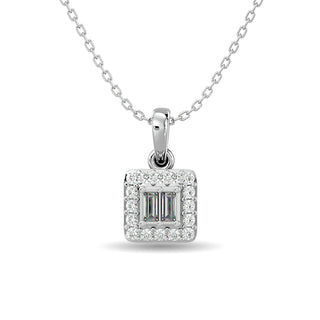 Diamond 1/8 Ct.Tw. Round and Baguette Fashion Pendant in 10K White Gold