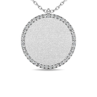 Diamond 1/8 ct tw Circle Disc Matt Finish Pendant in 10K White Gold