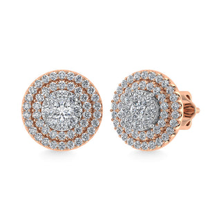 Diamond 7/8 Ct.Tw. Round Shape Cluster Earrings in 10K Rose Gold