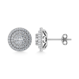 Diamond 7/8 Ct.Tw. Round Shape Cluster Earrings in 10K White Gold
